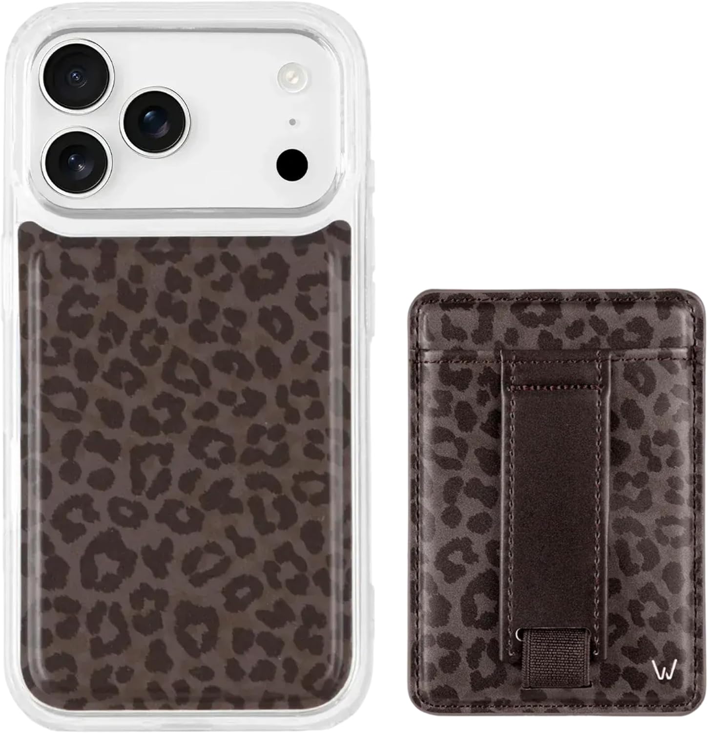 Walli Bundle for iPhone 17 Pro Max – Aesthetic Magnetic Phone Case + Compatible Magnetic Wallet with Card Holder, Kickstand & Finger Strap - Shadow Leopard