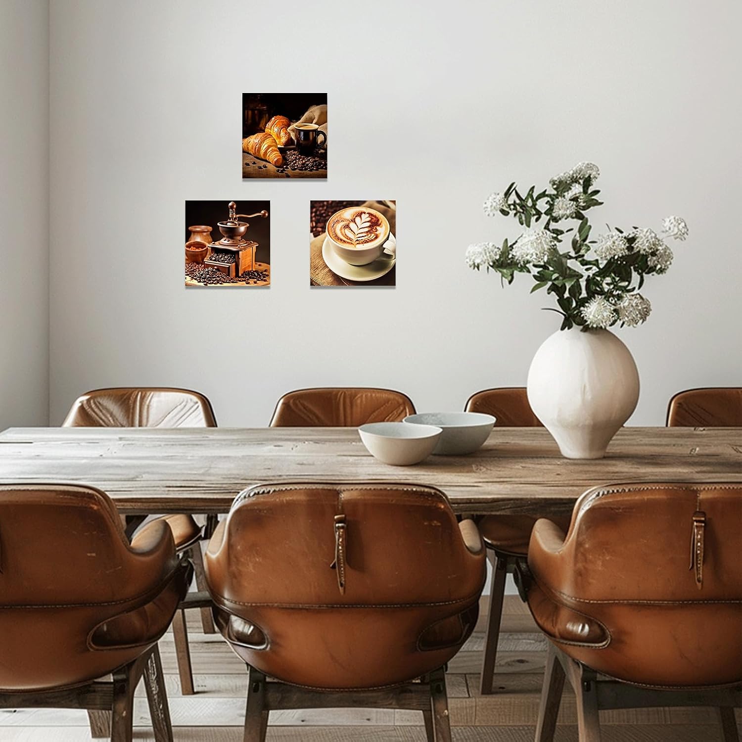 SWQYLB 3-Piece Brown Coffee Wall Art Set: Art Deco Coffee Canvas Prints, Framed, 12"x12" Each, Kitchen, Living Room, Dining Room Decor