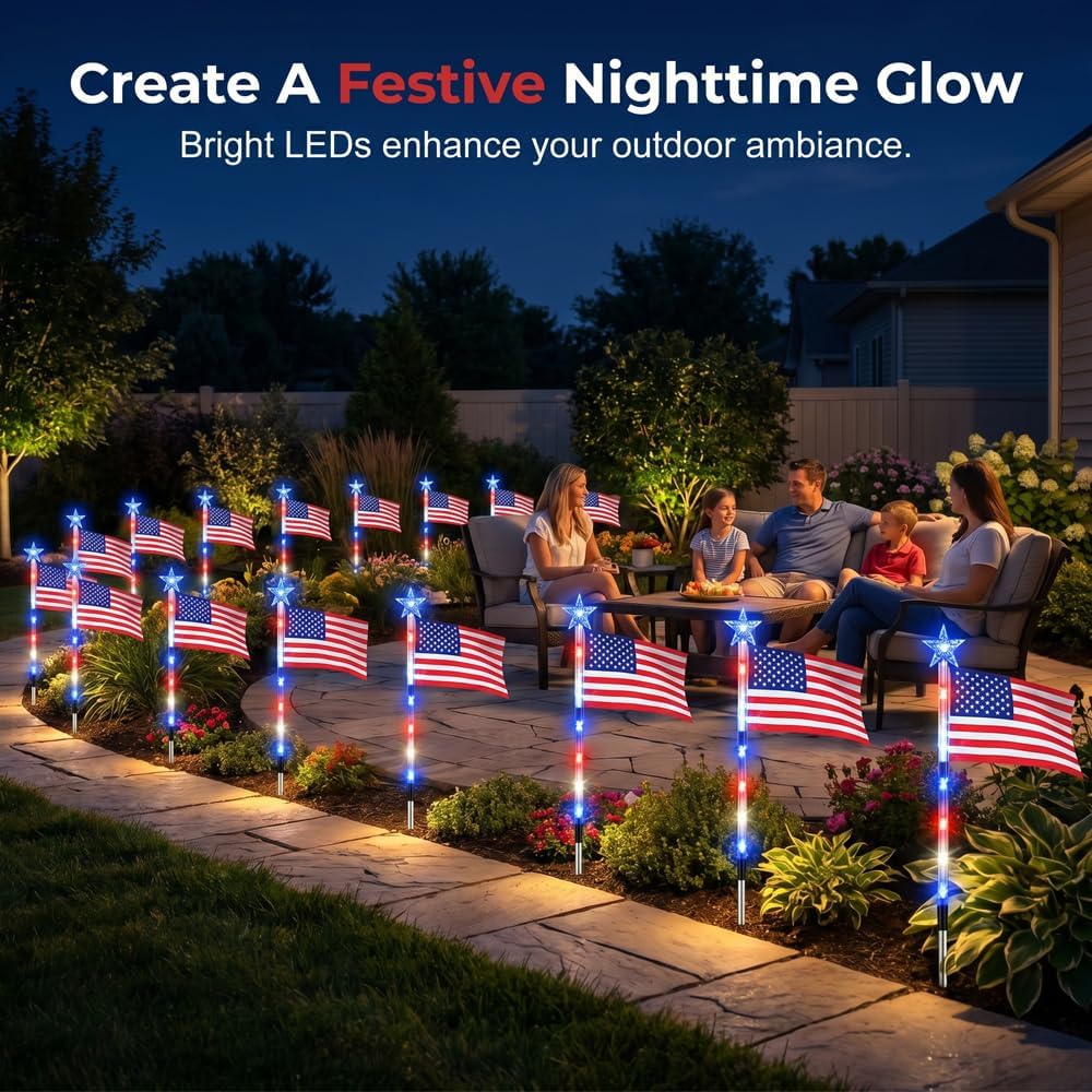 8 Pack Solar American Flag Pathway Lights-4th of July Outdoor Decor American Flag Lights, Patriotic Pathway Lights for 250th Anniversary Celebration Independence Yard Garden Day Decor (8 PCS) thumbnail