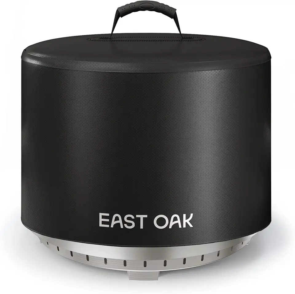 EAST OAK 21 Inch Pan Stove Fire Pit Cover for Outdoor Smokeless Firepit, 500D Heavy Duty Fabric, Waterproof, Dustproof, and All-Weather Resistant, 21.26"Dia X 13.97"H, Black