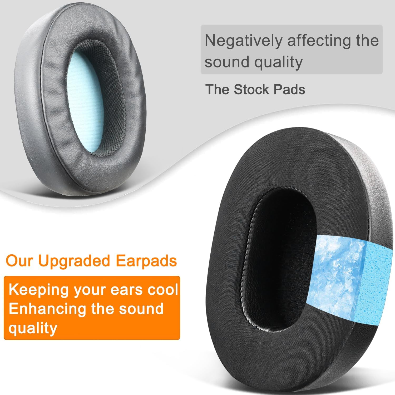 SOULWIT Cooling-Gel Replacement Earpads for Skullcandy Hesh 3/ANC/Evo & Crusher Wireless/ANC/Evo & Venue ANC Over-Ear Headphones, Ear Pads Cushions with Ice Silk Fabric - Black - Image 8