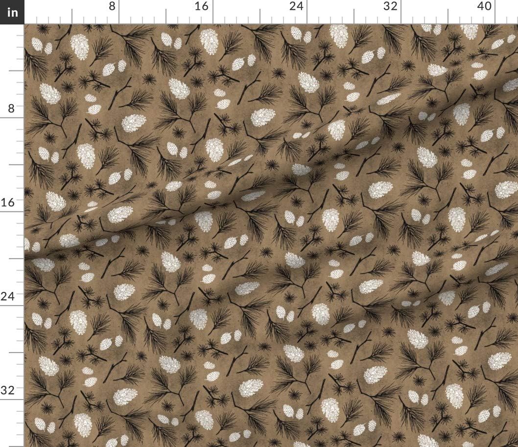 Spoonflower Fabric - Rustic Brown Woodland Wedding Christmas Pinecones Pine Trees Winter Printed on Petal Signature Cotton Fabric by The Yard - Sewing Quilting Apparel Crafts Decor