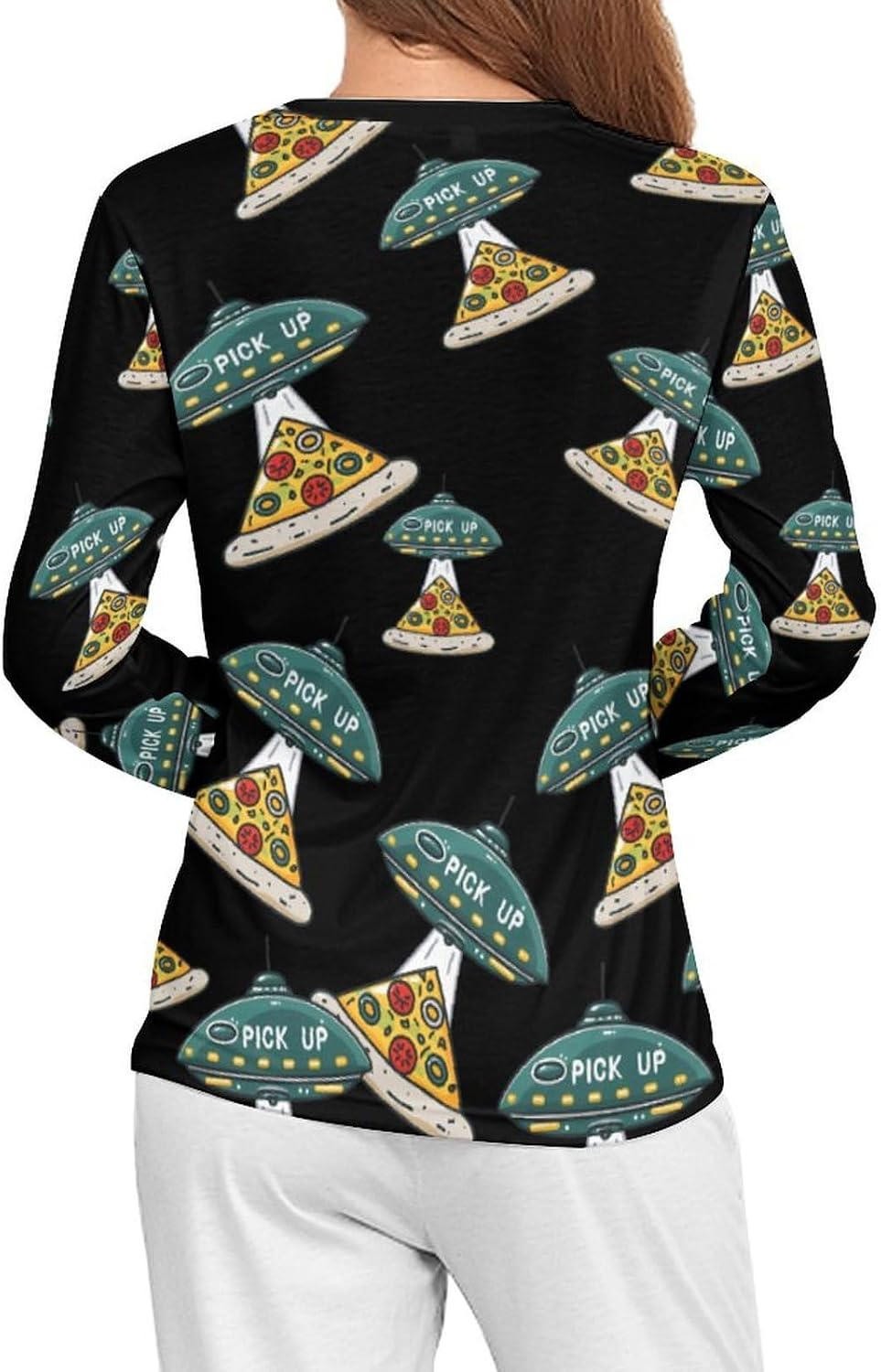 Pizza Pick Up Women's Pajama Top Sleepwear Pajamas Sleep T-Shirt Long Sleeve Shirt Crewneck Tee