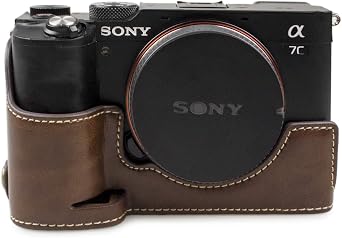 A7C Case, MUZIRI KINOKOO PU Leather Case for SONY Alpha 7C Protective Case for Sony A7C/ 7C Bottom Case SONY A7C Grip Case-Coffee