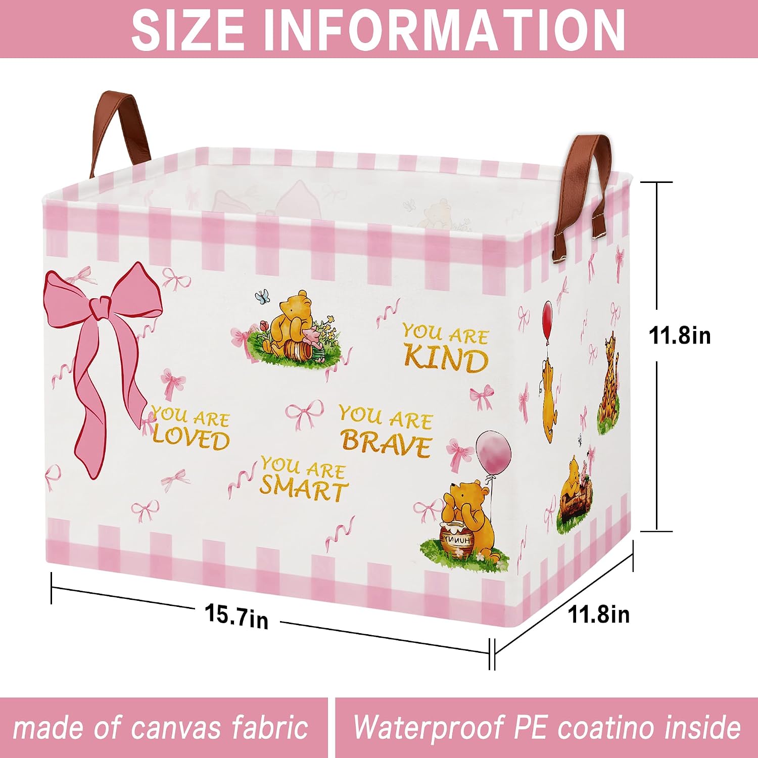 Pink Bow Bear Nursery Decor,Baby Hamper,Foldable Large Bear Laundry Basket,Waterproof PE Coating Storage Basket for Bathrooms,Bedrooms,Store Clothes,Toys
