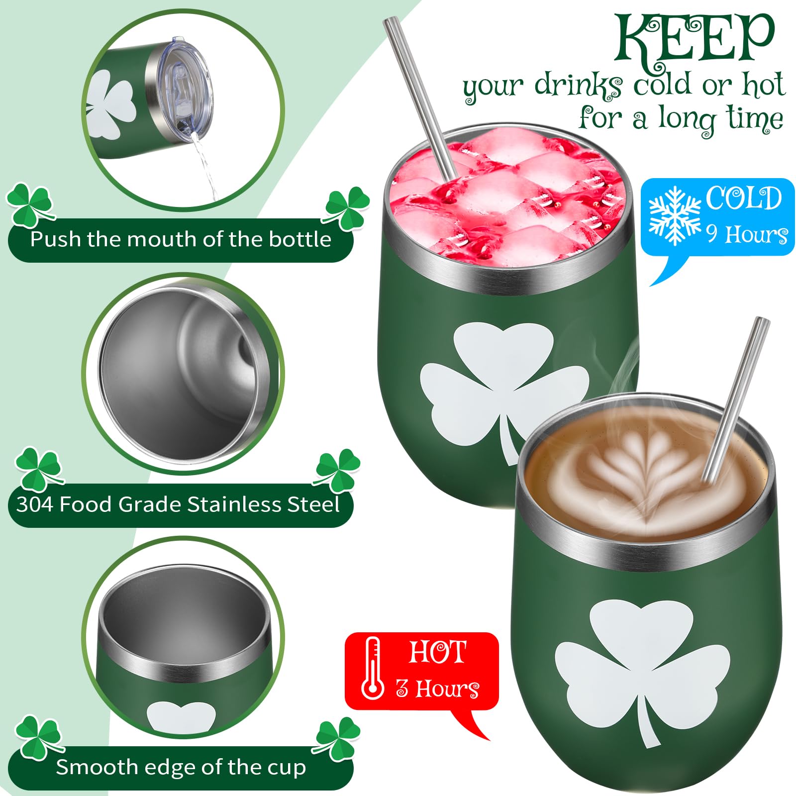 Patelai Lot de 4 gobelets en acier inoxydable avec couvercle, tasse à vin de voyage, bouteille de thé, tasse à café isotherme double couche (355 ml)