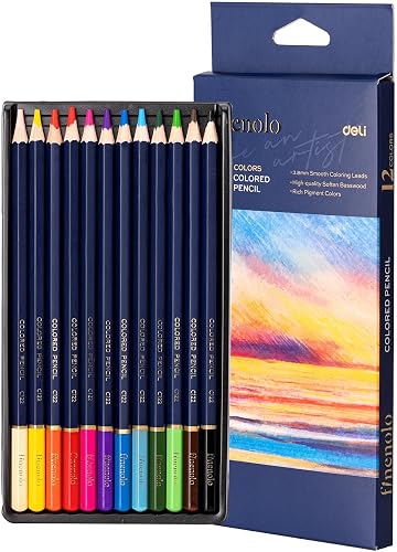 Finenolo 12 Color Colored Pencils Set 3.8mm Smooth Core Hexagonal Grip Pre-Sharpened Drawing & Coloring Pencils