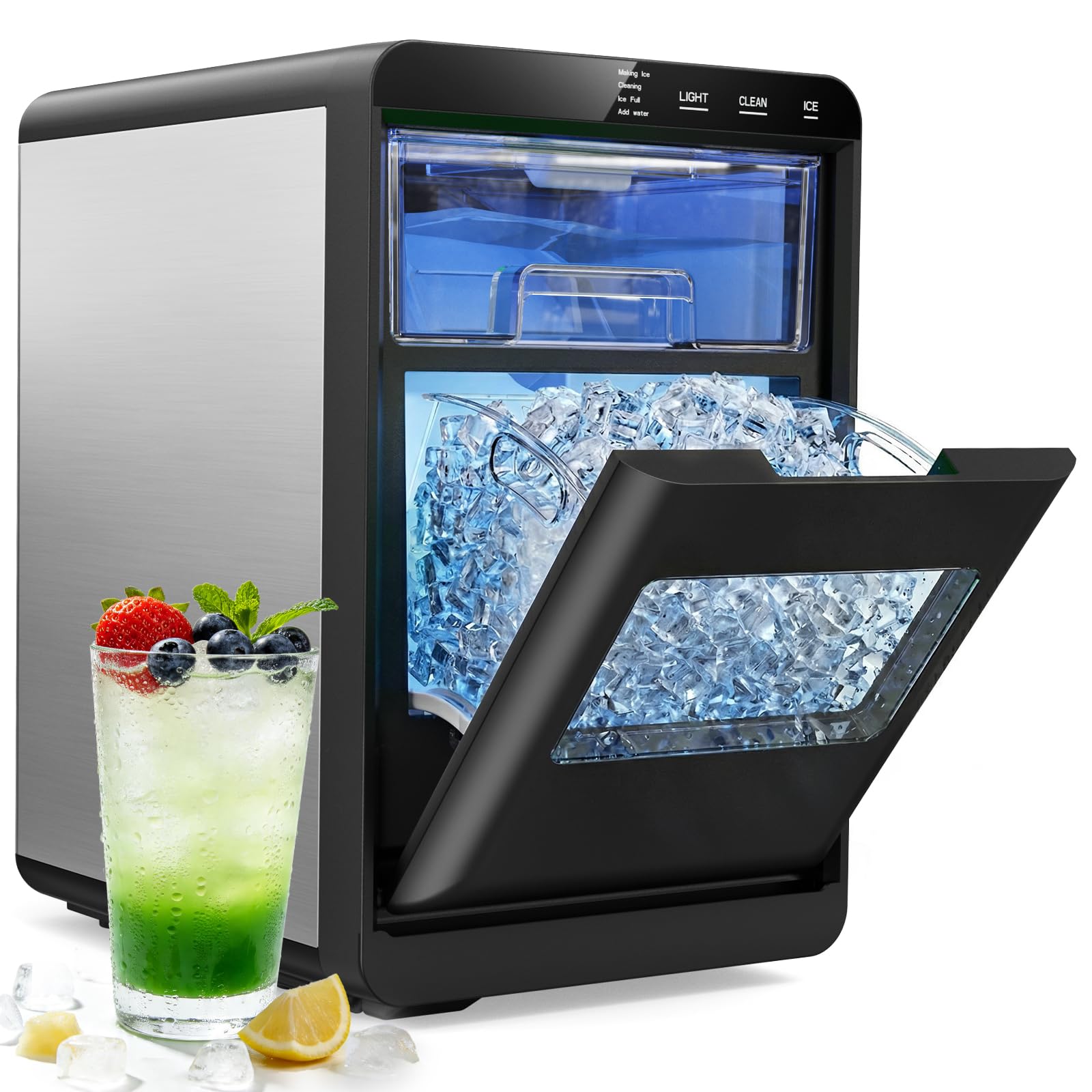 Mojgar Nugget Ice Maker Machine, 44Lbs/24H Ice Machine & Countertop Ice Maker with Ice Scoop & Basket, Ready in 5 Mins | Self-Cleaning | Low Noise | Pellet Ice Machine for Home, Kitchen, Office | Fridge.com