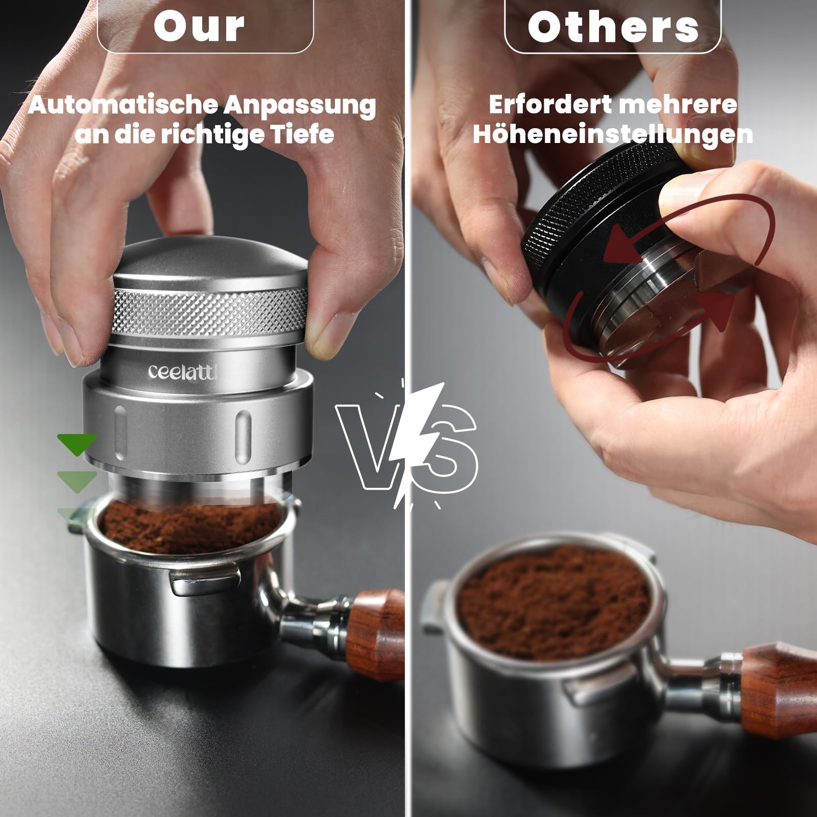 Distribuidor de café expreso de 58 mm, nivelador de gravedad para portafiltros de café de 58 mm, para barista, base de acero inoxidable 304, base de 4 cuchillas, color gris plateado