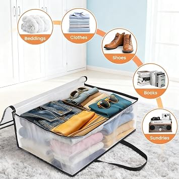 2 Pack Clear Storage Bags for Comforter, Clothes & Bedding, Closet Organizers and Storage Containers Vinyl Foldable Moving Bags with Zipper and Handle.