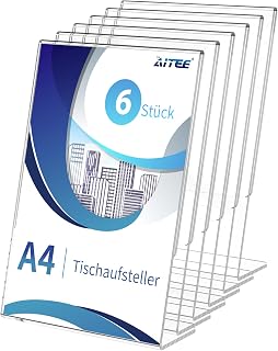 AITEE A4 Acryl Tischaufsteller L-Schräg 6 Stück für Büro Restaurant