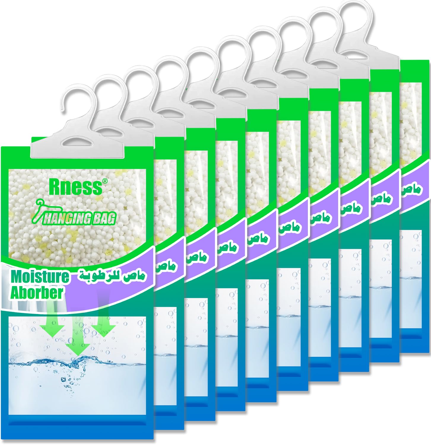 Rness Moisture Absorber Hanging Bag, Hanging Closet Dehumidifier Packages, Moisture Removers, Jasmine, 10x Set