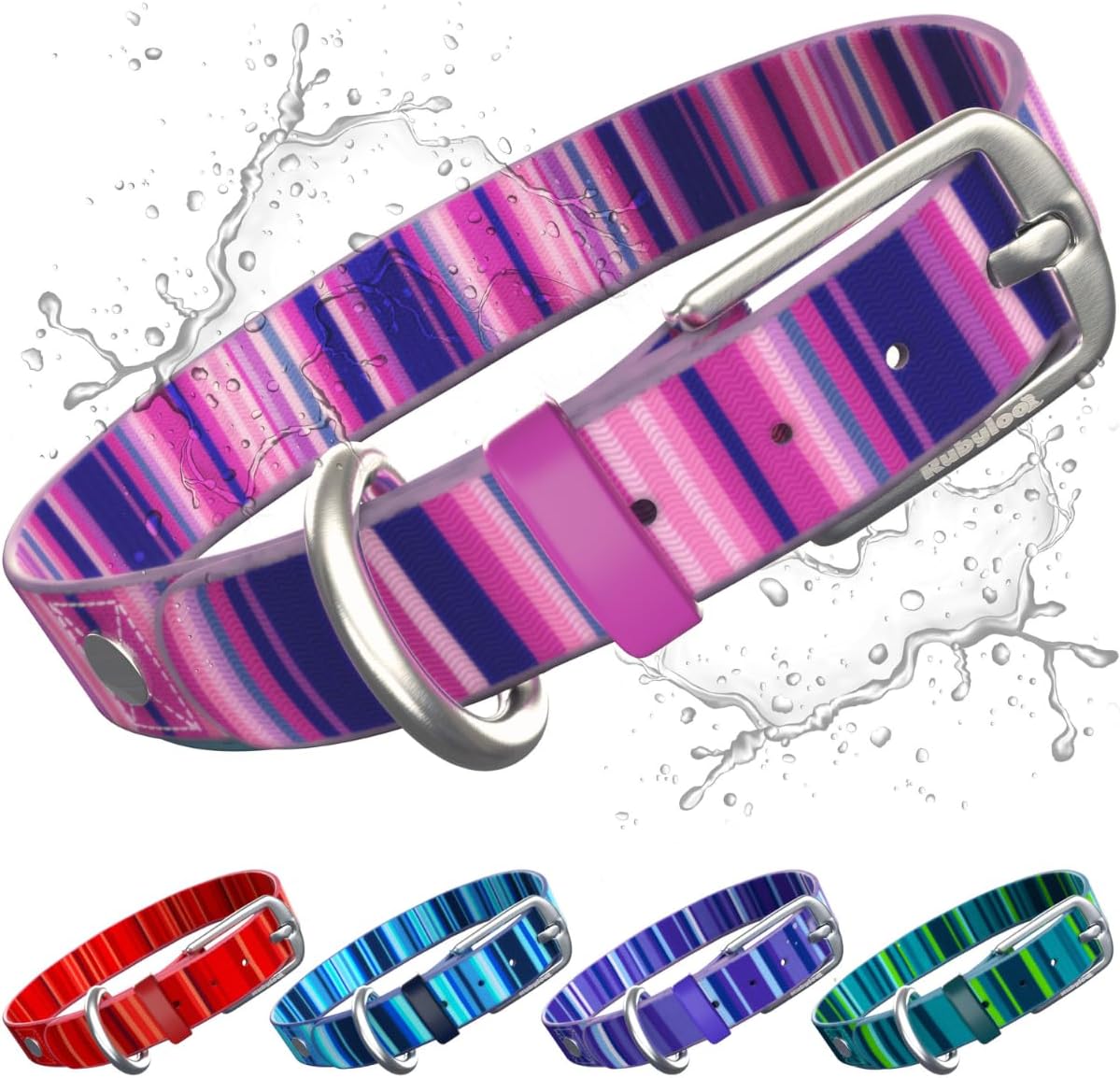 Waterproof Dog Collar | 100% Washable, No-Stink, No-Odor, Fade Proof | Easy to Clean, Quick-Dry, Soft & Flexible Yet Durable | Rust & Corrosion Resistant Zinc Alloy Buckle | Pink-M 1″