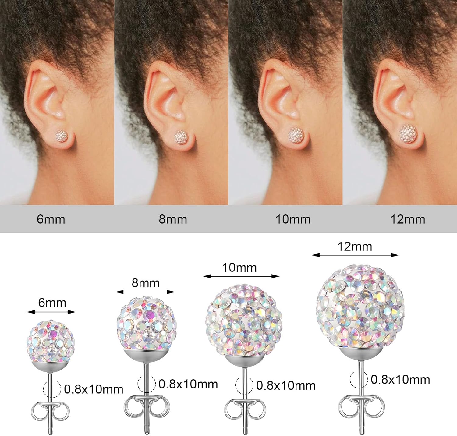 AOEDEJ Silver Ball Earrings Disco Ball Earrings for Women Crystal Earrings Studs Silver Crystal Earrings Cubic Zirconia Crystal Ball Earrings - Image 2