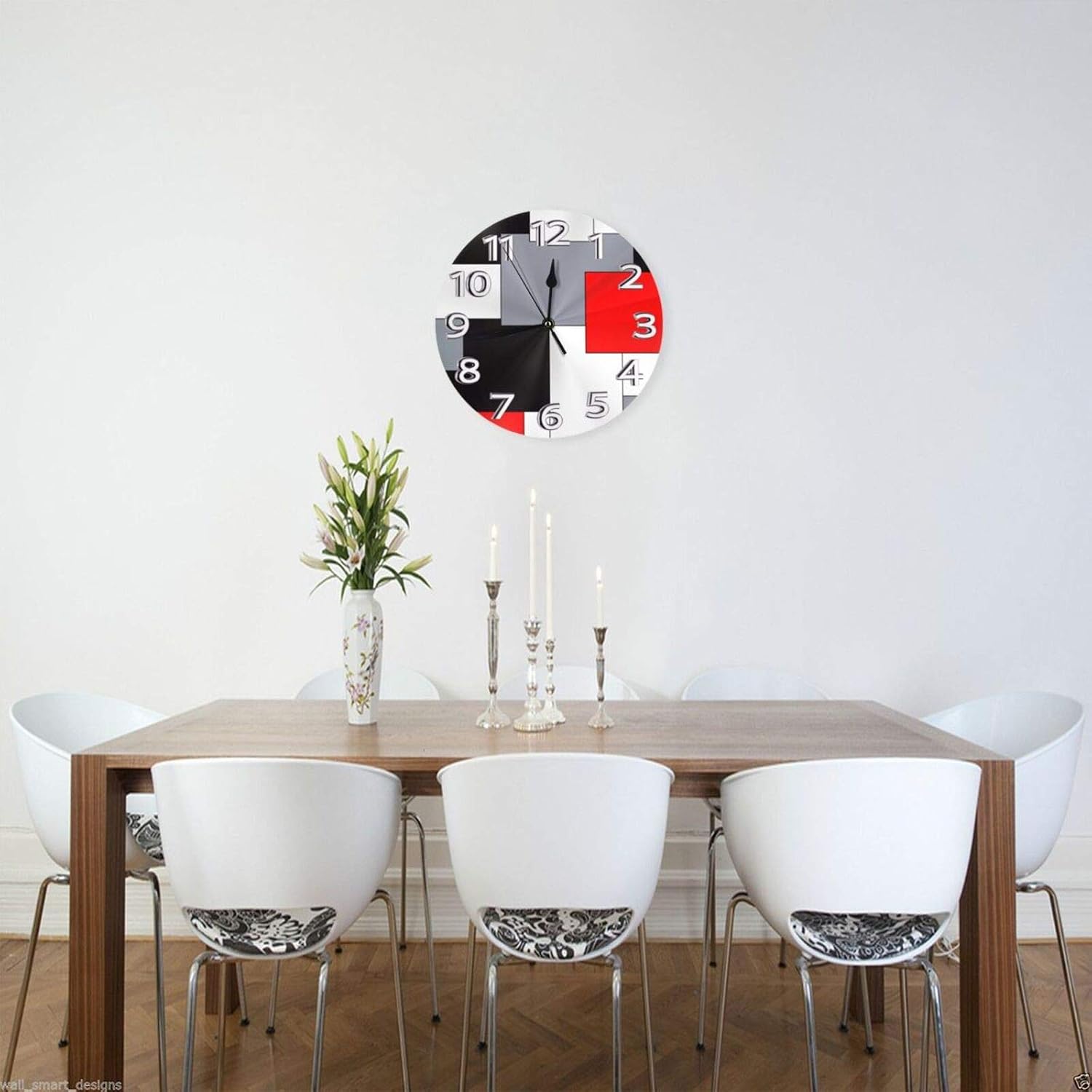 AMZBSR MySty Geometric Grey Black and Red Grid Stripe Wall Clock, Silent Non-Ticking Quality Quartz Battery Operated Wall Clock - 10 Inch Round Easy to Read Decorative for Home Office School
