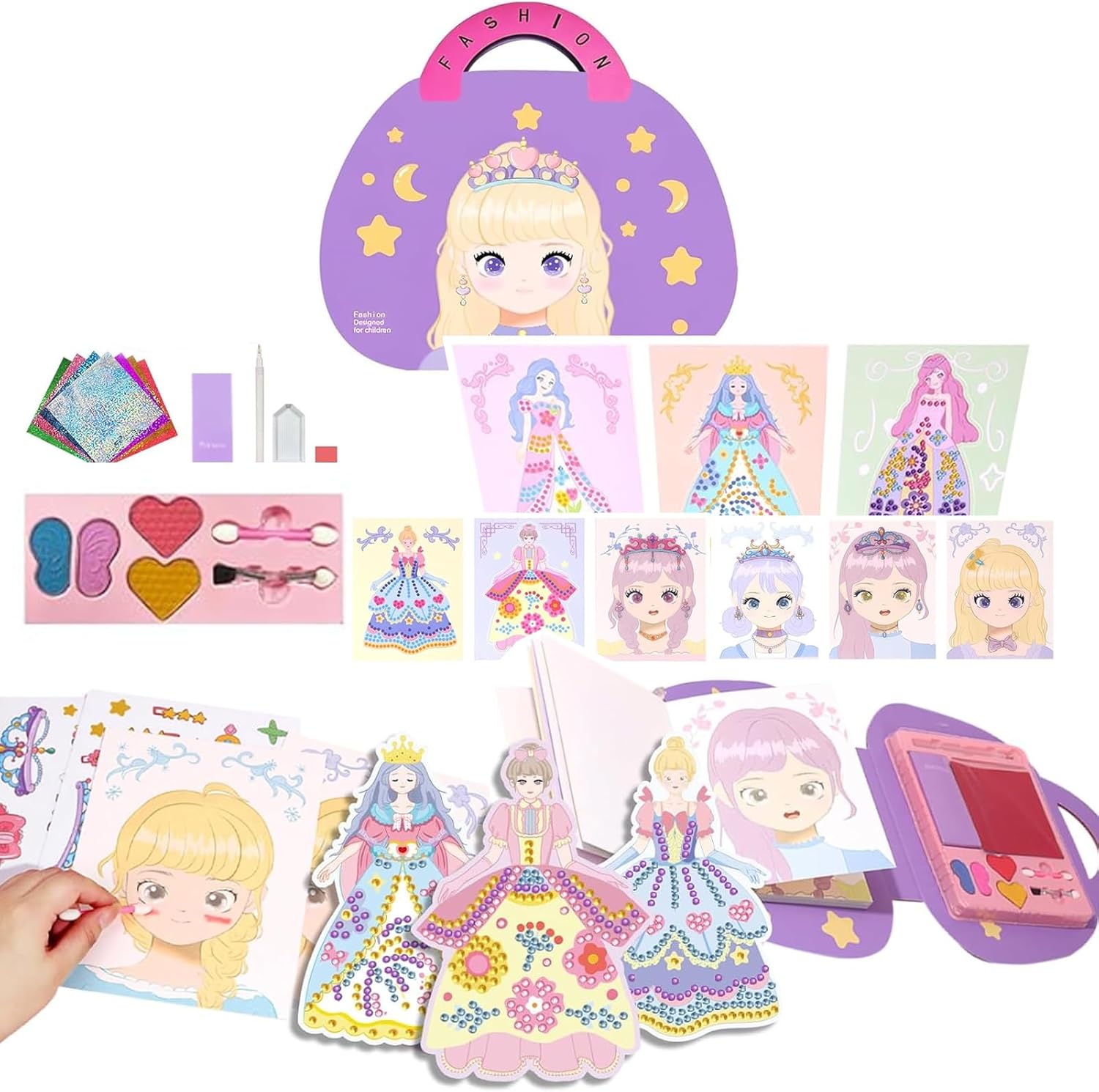 Art Craft Activity for Kids, Princess Fashion Sticker Book, Foil Art Kit, Diamond Painting Kits, Dress up DIY Art Kit for Kids, Mess-Free Toddler Arts and Crafts Supplies for Girls & Boys Ages 5+