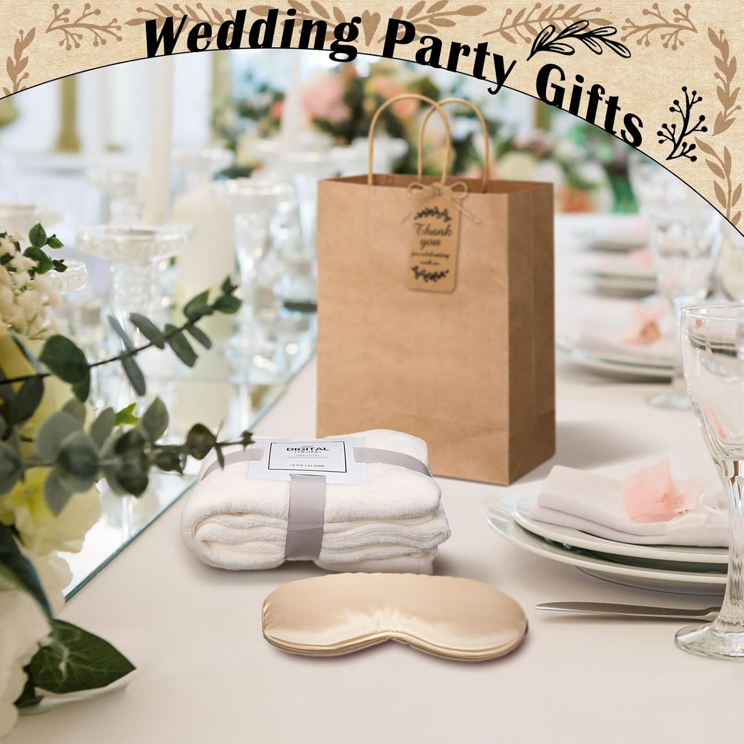 6 Sets Baby Shower Game Prizes for Winners, 50 * 60 Inch Blanket, Blindfold, White Fuzzy Socks, Gift Bags and Tags with Hemp Rope for Baby Shower Bridal Birthday Party(White)