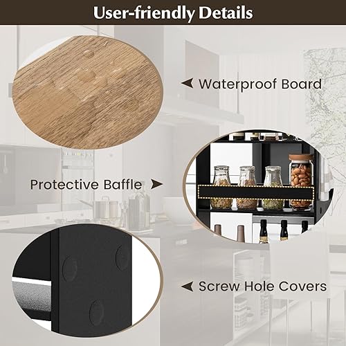 Miniatura 7 de LOKO Carrito de almacenamiento delgado, carrito rodante de 4 niveles con asa y parte superior de madera para cocina, baño, lavandería, sala de