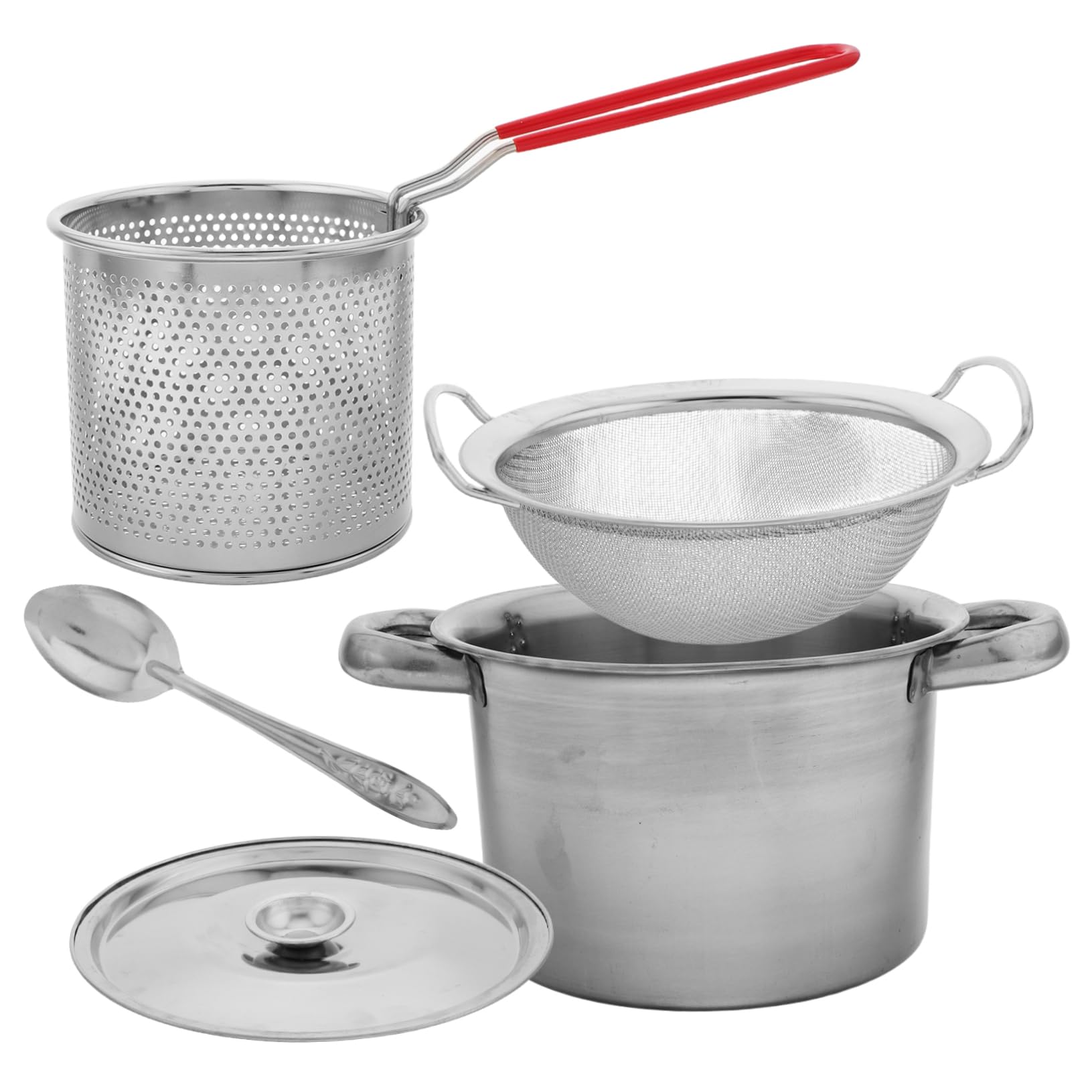 Cabilock 1Set Stainless Steel Deep Fryer Pot with Double Handle Fry Basket and Lid Multi Functional Cooking Kit for Frying Boiling and More Portable Frying Pan with Heat