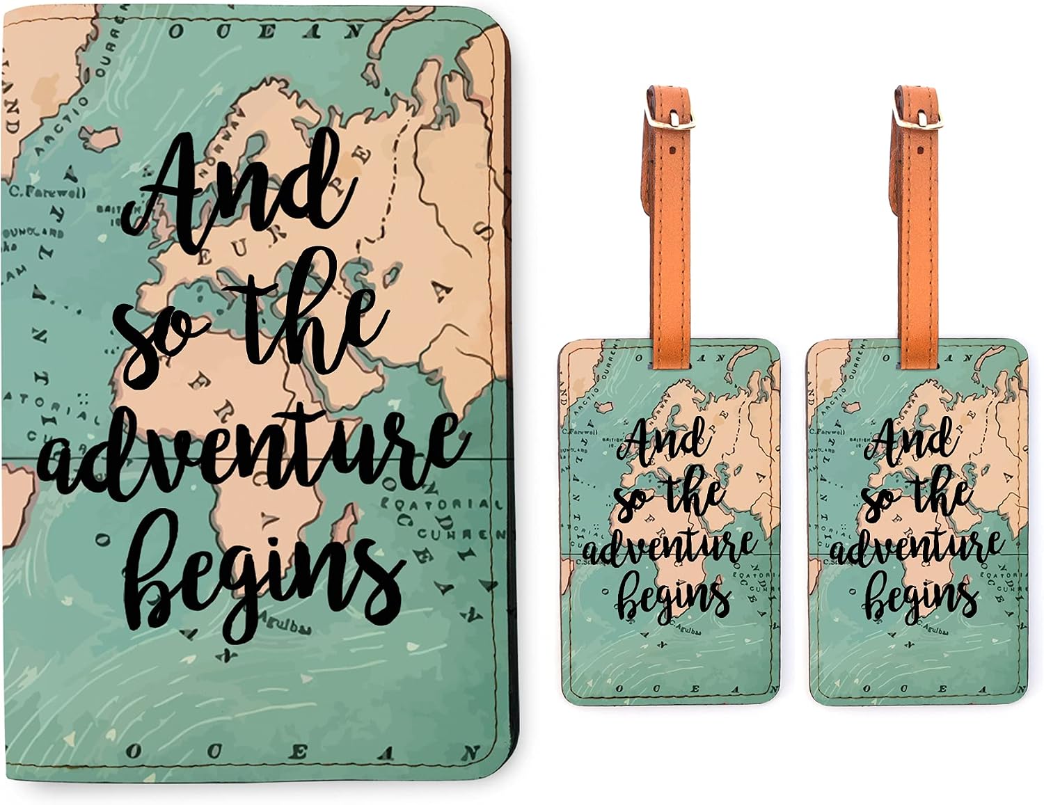 Passport Holder with Two Luggage Tag Set for Women and Men RFID Travel Wallet Credit Card Slots