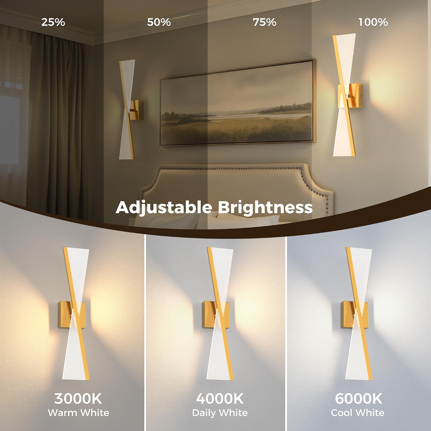L LOHAS LED Gold Battery Operated Wall Sconces Set of Two, Upgraded Beautiful Design Wireless Wall Sconces Battery Operated, Gold Sconces Wall Decor Set of 2 for Living Room