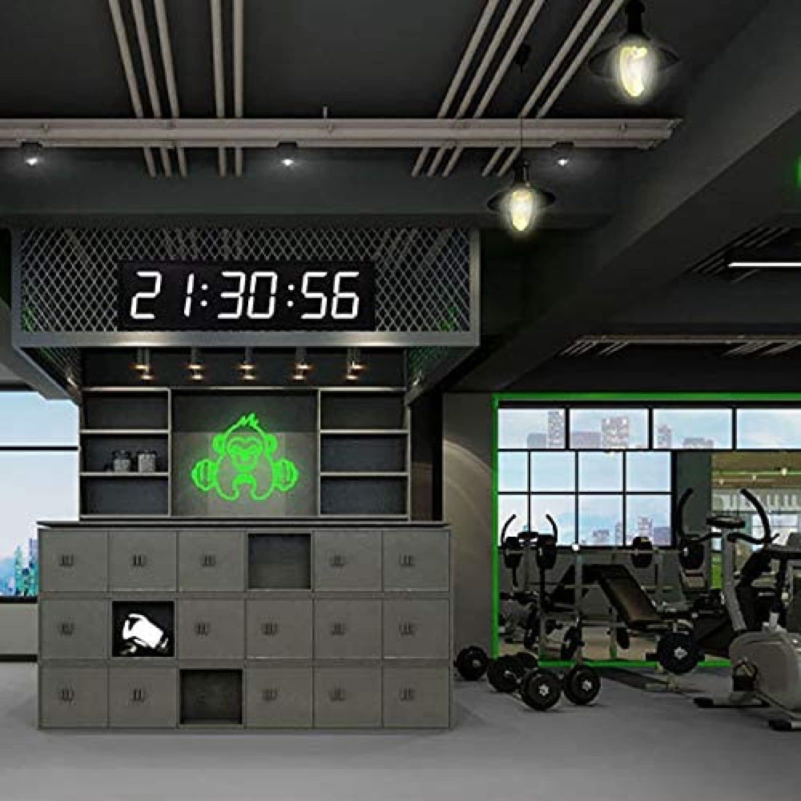 Reloj digital LED para gimnasio con control remoto, cronómetro, alarmas, temporizador, humedad y temperatura, reloj de pared de gran tamaño de 27,8 x 7,6 pulgadas para oficina, casa, lugar público