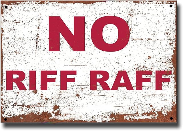 Funny Metal Bar Signs - Fixings Included - Bar Accessories for Home Pub or Outdoor Garden Bar No Riff Raff Wall Plaque Man Cave Gift Ideas Metal Bar Signs with Vintage Memorabilia bar sign 20cm x 15cm