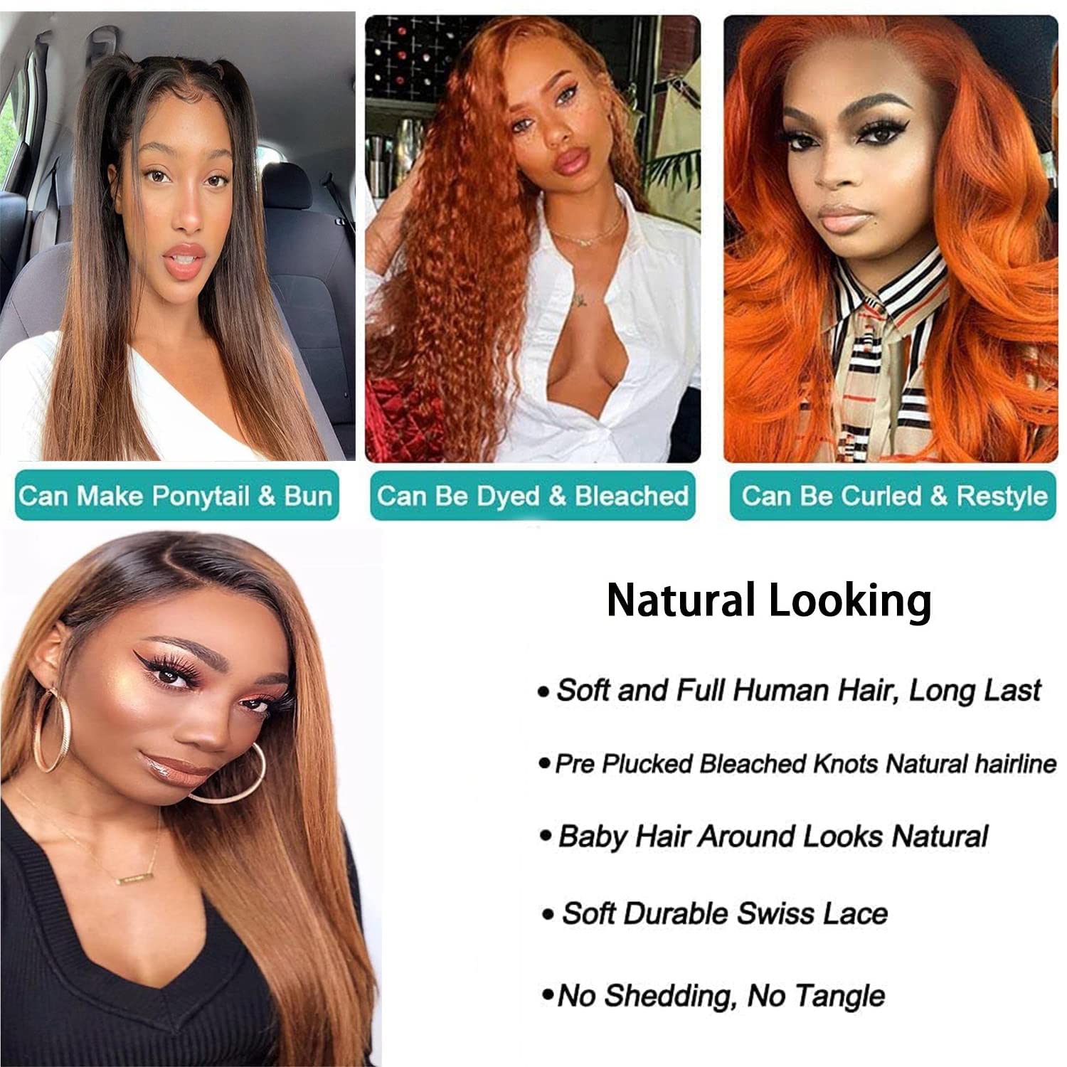 Ombre Brown Lace Front Wigs Human Hair Pre Plucked 13x6 Straight Lace Front Wigs Human Hair 180% Density Colored Light Brown Glueless Wig HD Lace Frontal Wigs for Women 16 Inch