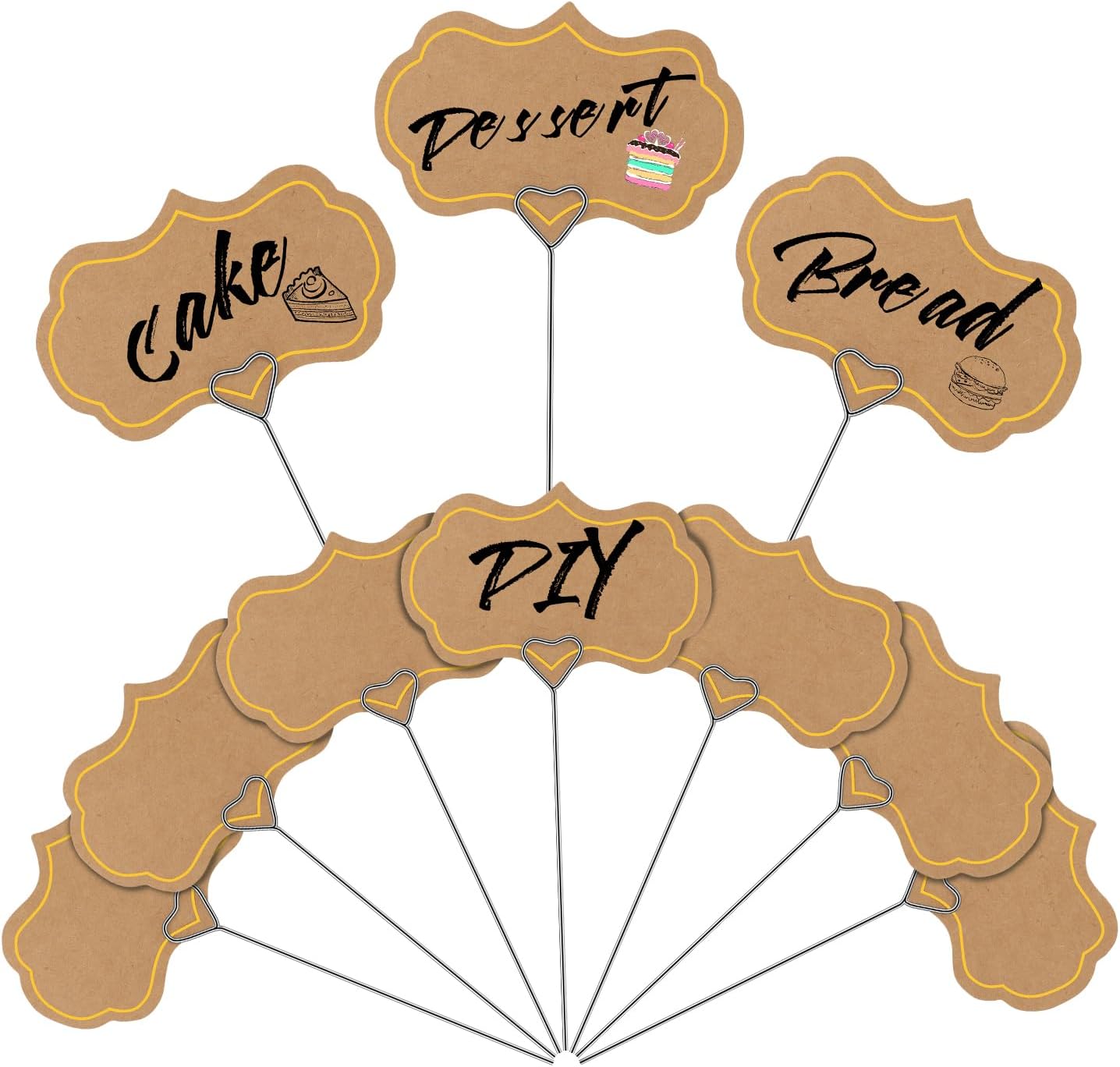 Cheese Labels Markers for Charcuterie Board Cupcake Toppers Appetizer Signs, Buffet Label Food Tags Blank with Heart-Shaped Steel Picks for Birthday Wedding Party Decor (Black 40PCS)