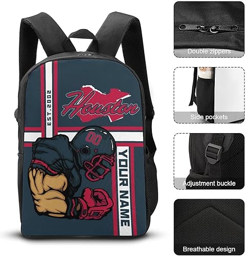 Miniatura 4 de Mochila de hombro personalizada con cualquier número de nombre, 17 pulgadas, gran capacidad, bolsa para computadora portátil, bolsa de libros,