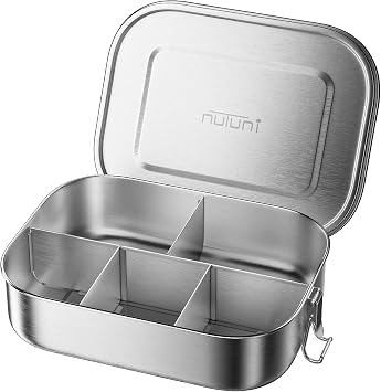 Stainless Steel Lunch Box Food Box Container, 5 Compartments Bentobox for Kids or Adults, 1400ML Metal Bento Box with Lockable Clips, Leakproof Food Storage Container for Work Lunch