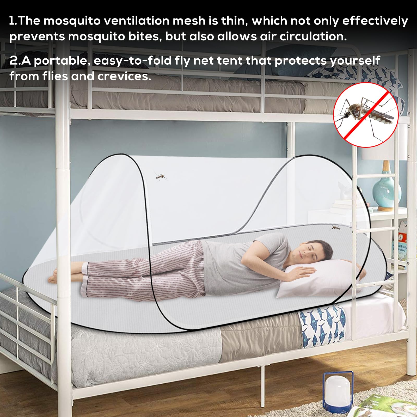 Zanzariera pieghevole, 200 x 80 x 56 cm, zanzariera pop up, ultraleggera, portatile, da campeggio, da viaggio, per la famiglia, per la casa e il campeggio
