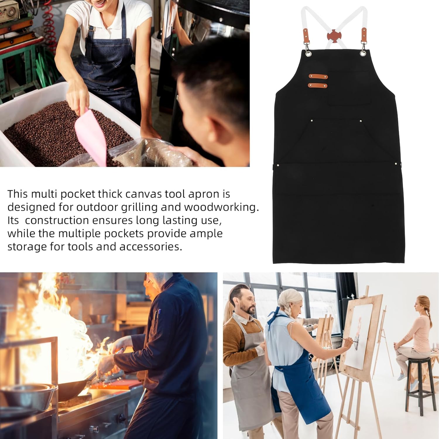 Heavy Duty Canvas Tool Apron Multiple Pockets for Bbq and Woodworking Stylish Utility Apron for Men Functional Protective Gear for Outdoor Activities