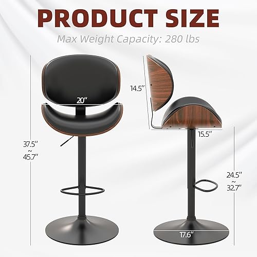 Miniatura 2 de civama Juego de 2 taburetes de bar sillas giratorias tapizadas con altura de mostrador ajustable asiento de madera Bentwood y respaldo curvado cojín