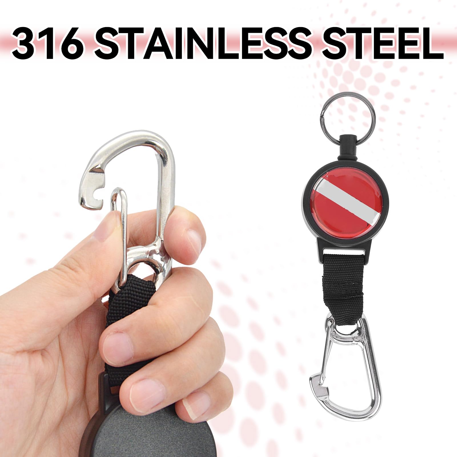 Scuba Retractor Clip, Anti-Lost Diving Edelstahldraht Stretch-Federseil mit Lanyard-Schlüsselring BCD-Zubehör zum Tauchen, Schwimmen