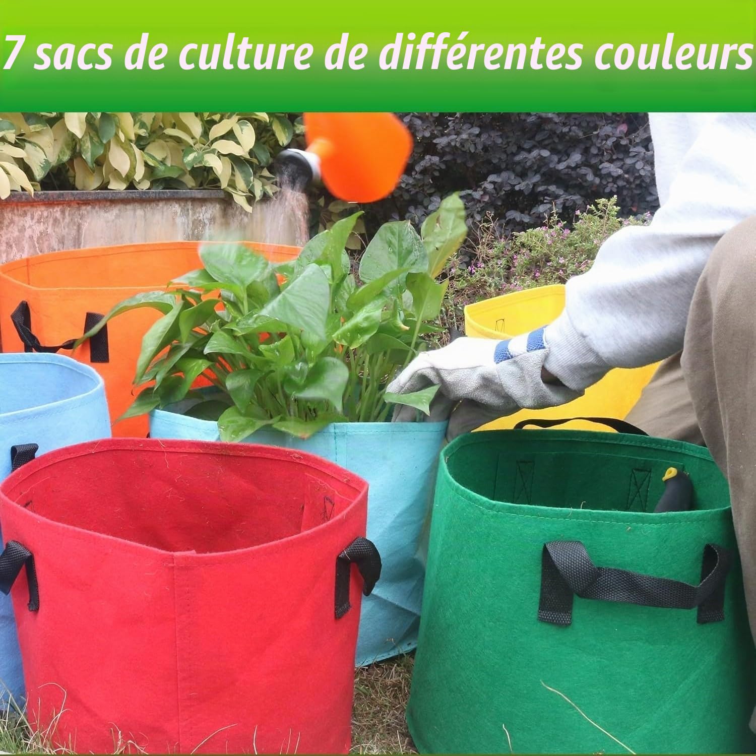 LATERN 7 Pièces 10 Gallons Sacs de Culture pour Plantes, 7 Couleurs Sacs de Culture en Tissu Non Tissé Respirant Épaissis Conteneurs avec Aération des Racines avec Poignée pour Fleurs Légumes Fruits