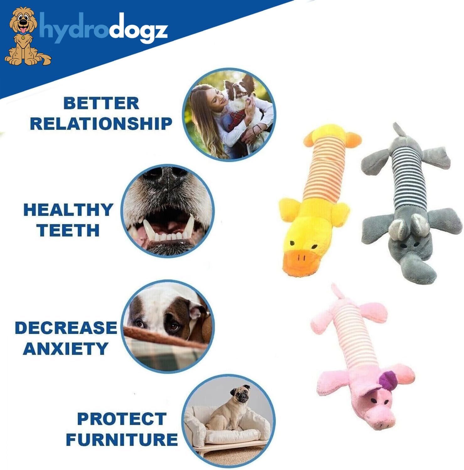 5 Pack Squeaky Plush Puppy Dog Chew Toy Assortment Animal Bundle Elephant, Pig, Duck, Cute Interactive Teething Toys for All Breeds and Sizes image 5