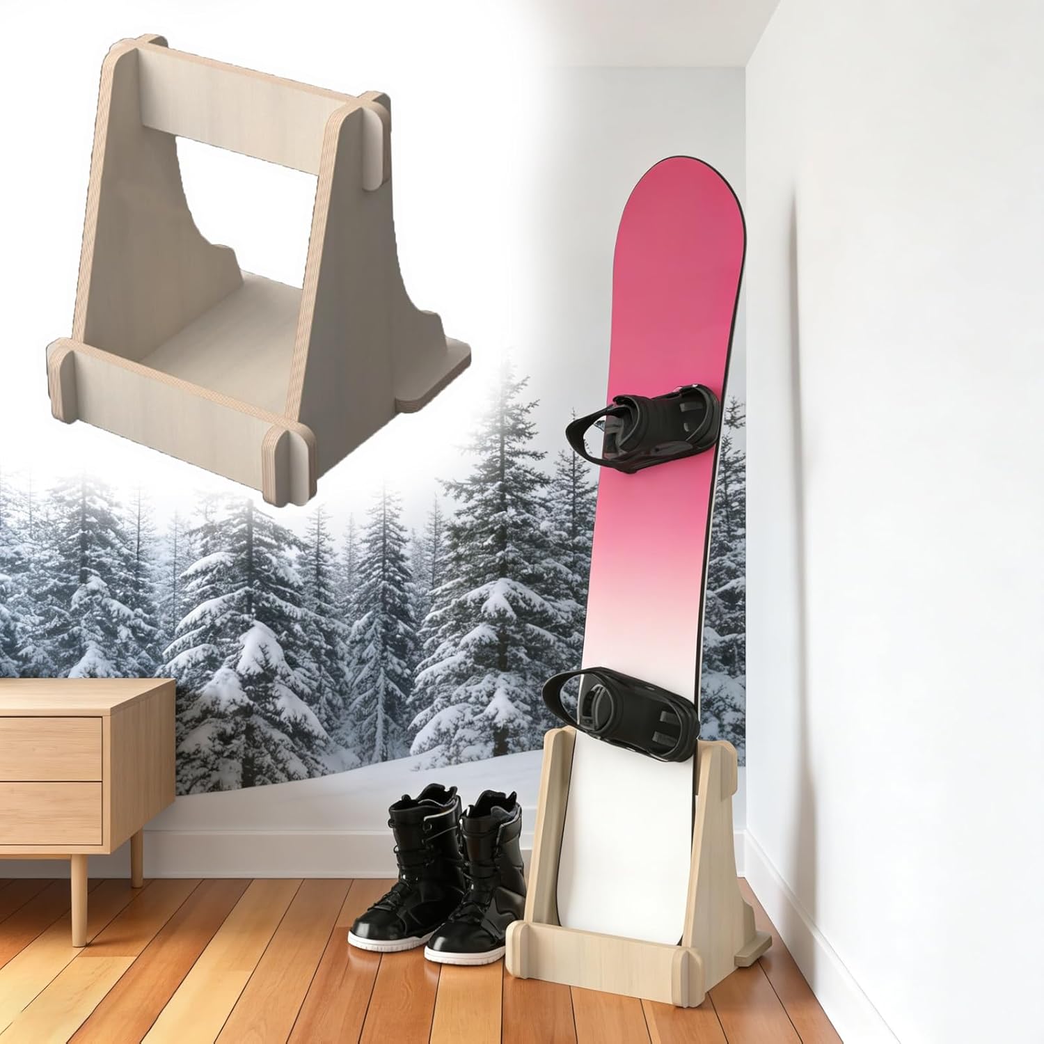 1 Pair Ski Storage Rack for Pole/Boot, Heavy-Duty Skateboard Display Stand Floor Standing, Easy Install Longboard Snowboard for Indoor Corner