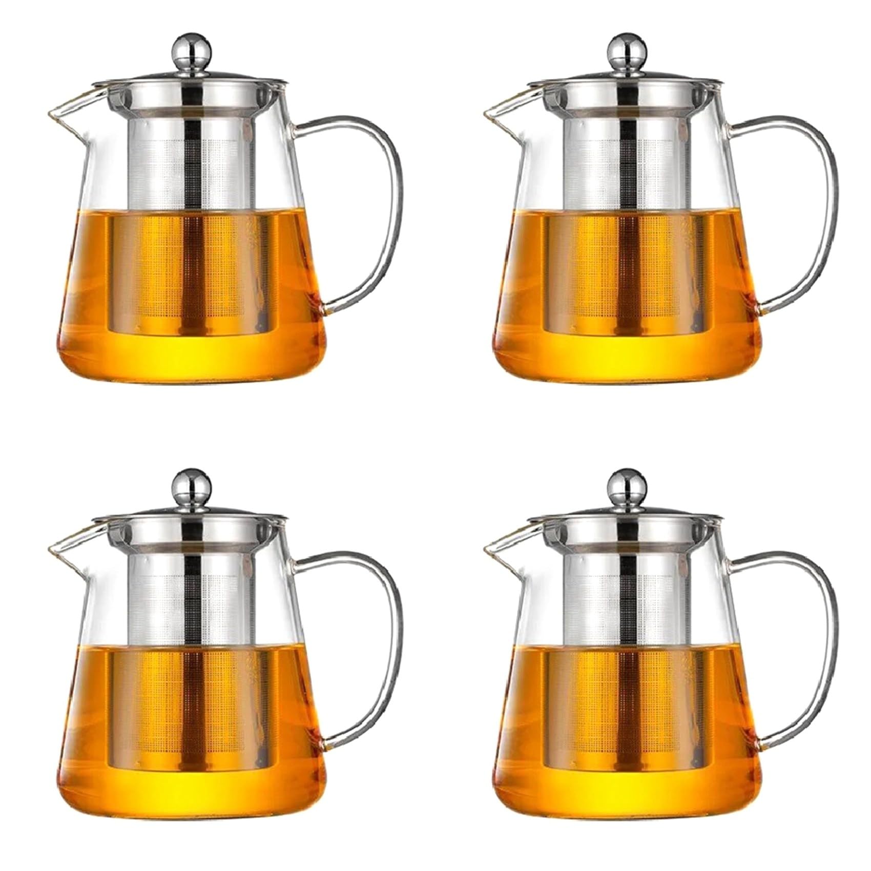 Théière en verre transparent avec filtre inox lot de 4 infuseurs