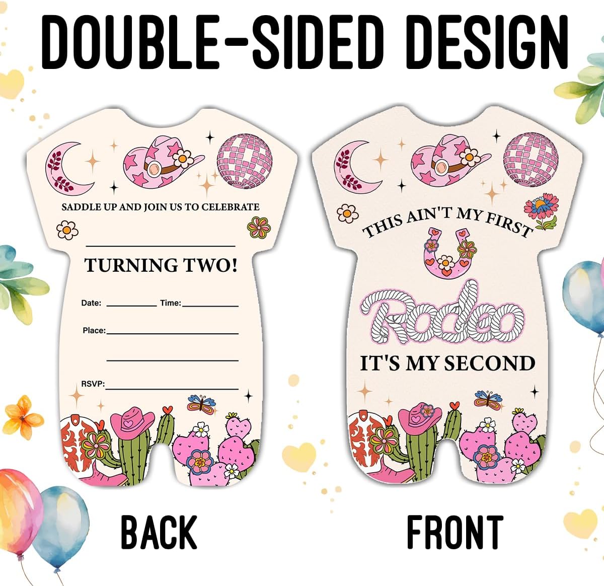 LyoGao Cowgirl 2nd Birthday Invitations - Rodeo Southwestern Western Cowgirl Second Birthday Party Fill in Invites Cards With Envelopes (20 Pack) image 2