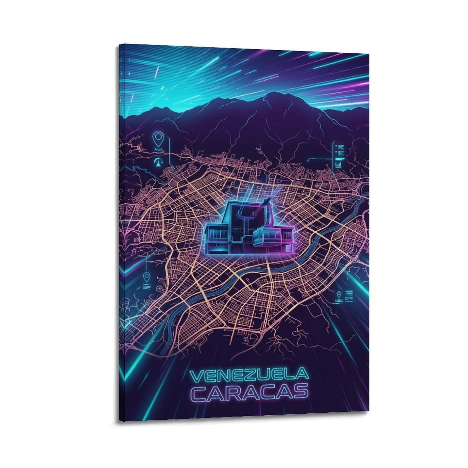 XKUGA Venezuela Caracas 80s Neon City Gamer Room Poster Modern Decorative Canvas Prints - Ideal Wall Art for Family, Man Cave, Game Room, Boys & Girls Bedroom 12x18inch(30x45cm)