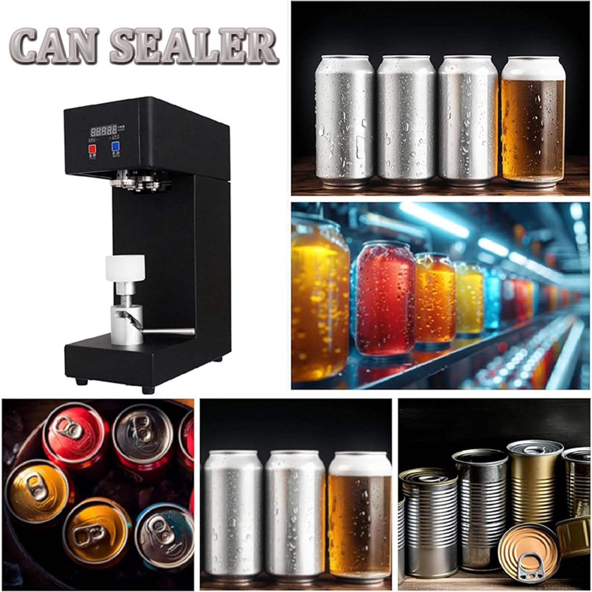 Sigillatrice Professionale da Tavolo per Lattine, Bevande E Bicchieri, con Display A LED, Ideale per Case, Bar E Caffetterie.,Black