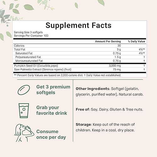 Miniatura 5 de Micro Ingredients Aceite de semilla de calabaza con palma enana americana 3,000 mg cápsulas blandas y KSM-66 Ashwagandha Gummies 300mg  Paquete de 2