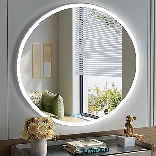 Miroir Salle de Bain avec Éclairage 80cm, Miroir Mural Rond LED Anti-Buée, Dimmable à 3 Couleurs de Lumière, Miroir de Maquillage Réglable avec Éclairage,HD Verre Trempé