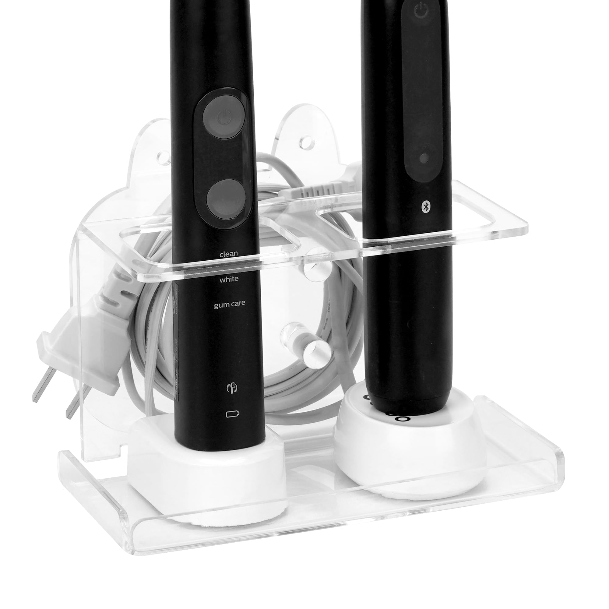 Luexbox Clear 1Pack Electric Toothbrush Holder Wall Mounted, Electric Toothbrush Cord Organizer Holds 2 Chargers, Self Adhesive Electric Toothbrush Stand For Bathroom, Medicine Cabinet, Dorm(Clear)