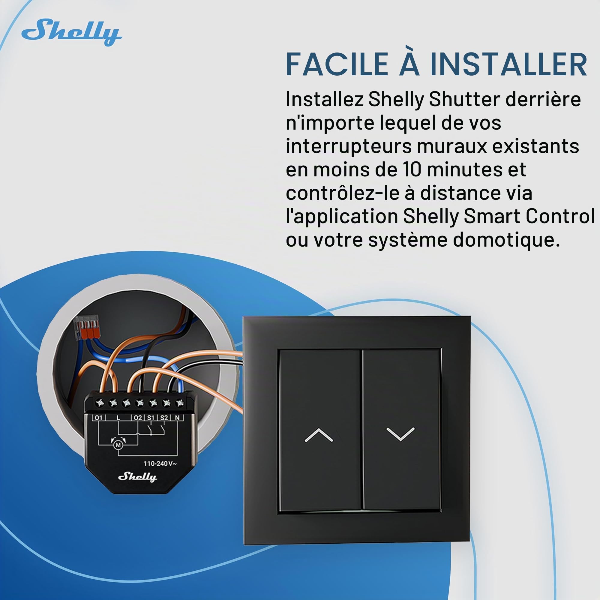 Shelly Shutter et Shelly BLU Button Tough 1 - Module interrupteur volet roulant connecté avec télécommande, 110-240 V, 4A, Mesure consommation, Horaires, Compatible Alexa, Google Home, Smart Things