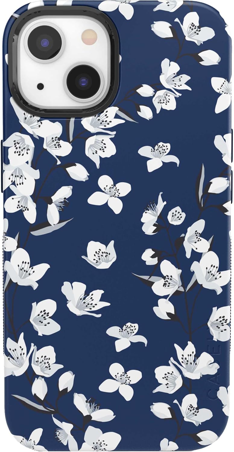 Casely iPhone 13 Case | Floral Forest | Navy Cherry Blossom Floral | Bold Protective Design | Compatible with MagSafe