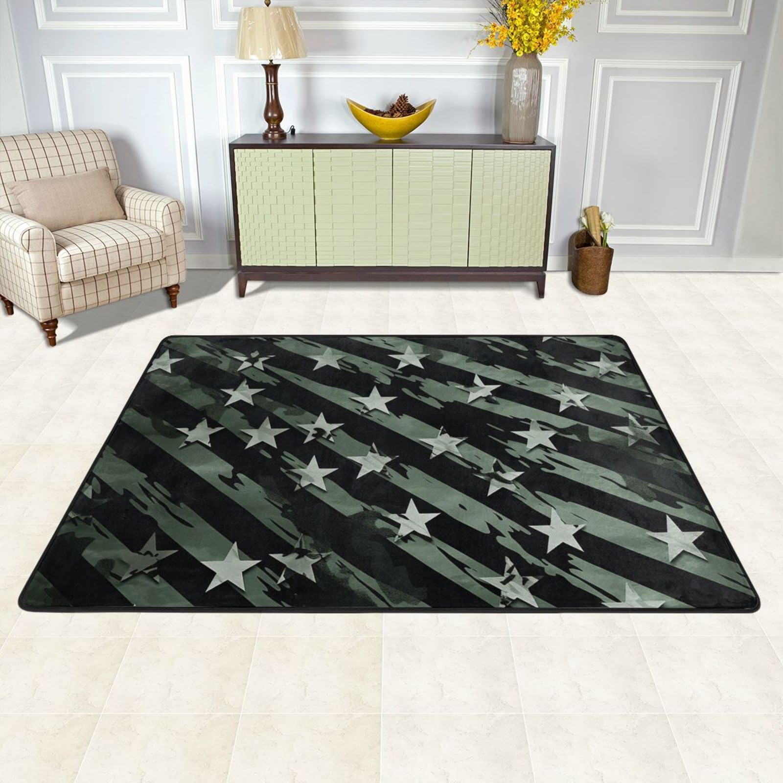 Tapis de sol absorbant 183x122 cm lavable vert et noir à motif étoiles