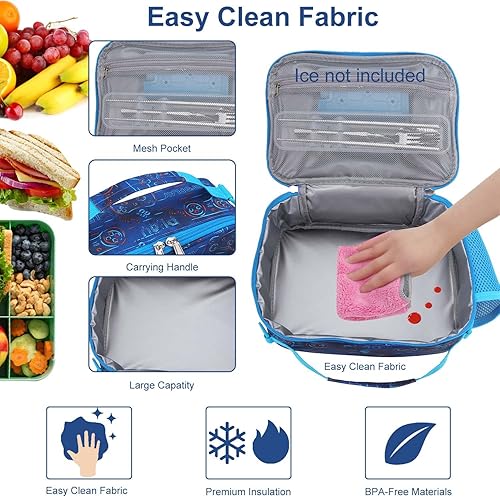 Miniatura 7 de RHCPFOVR Lonchera con inicial para niños, lonchera aislada para niños y niñas, lonchera lavable y lonchera reutilizable a prueba de fugas para la