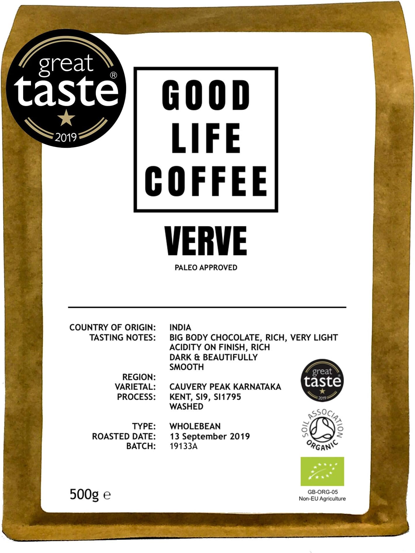 Good Life Verve Paleo Coffee 500g Wholebean Single Origin Specialty Arabica Bulletproof Coffee Beans Roasted to Order Great Taste Winner